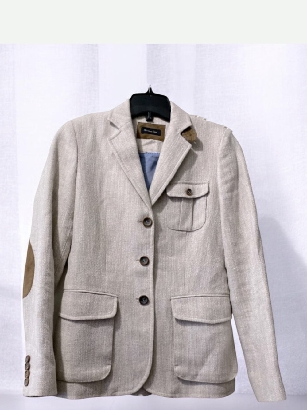 Massimo Dutti Elbow Pachets Ivory Linen Cotton Blazer Size 38